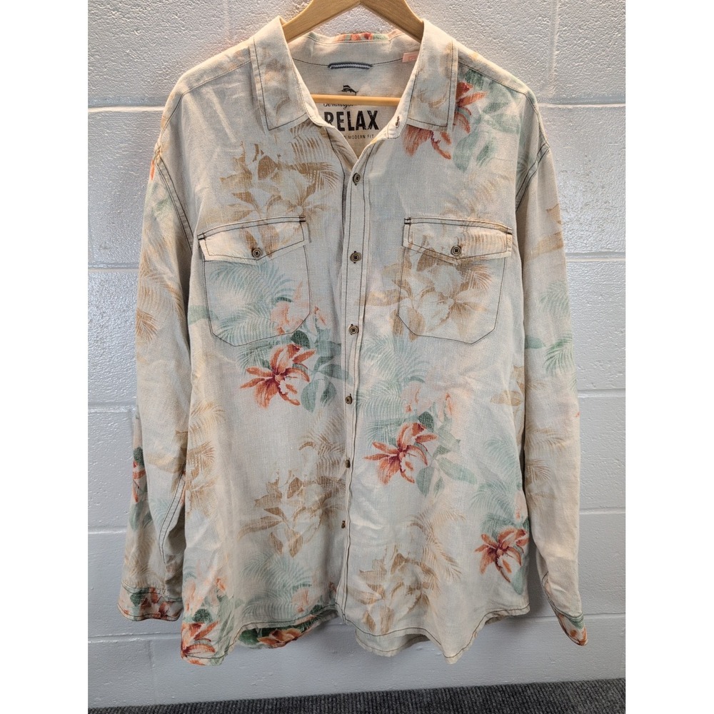 Tommy Bahama Island Modern Fit Men's 2XL 100% Linen Tropical Theme Relax